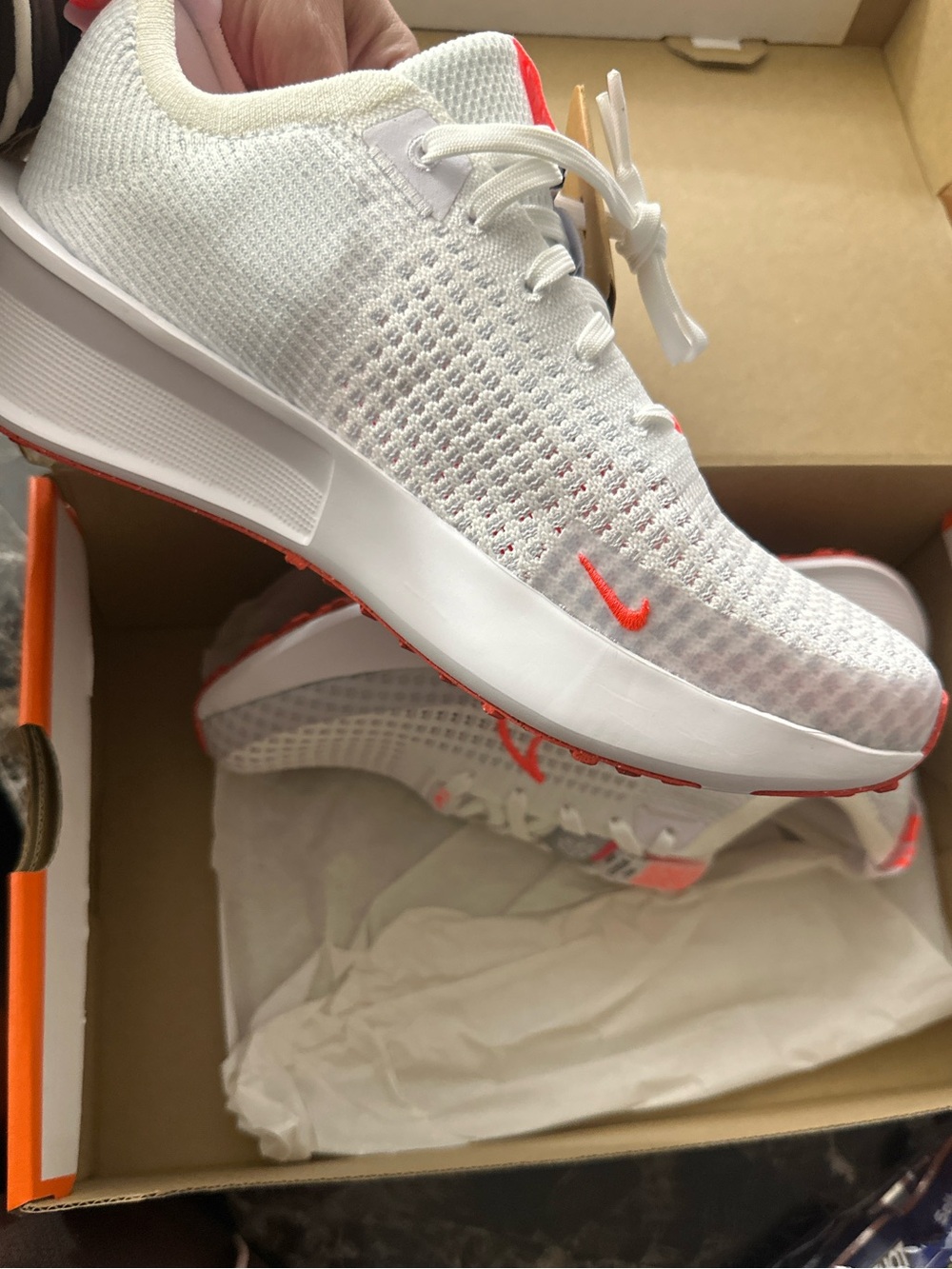 Nike women White Knit Sneakers with Coral Accents